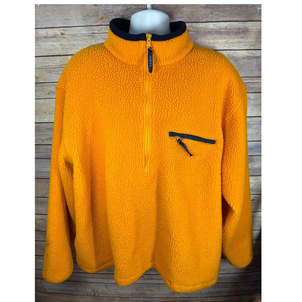 Vintage LL Bean Fleece Sweatshirt Half Zip Orange Sz 3XL 28x27
